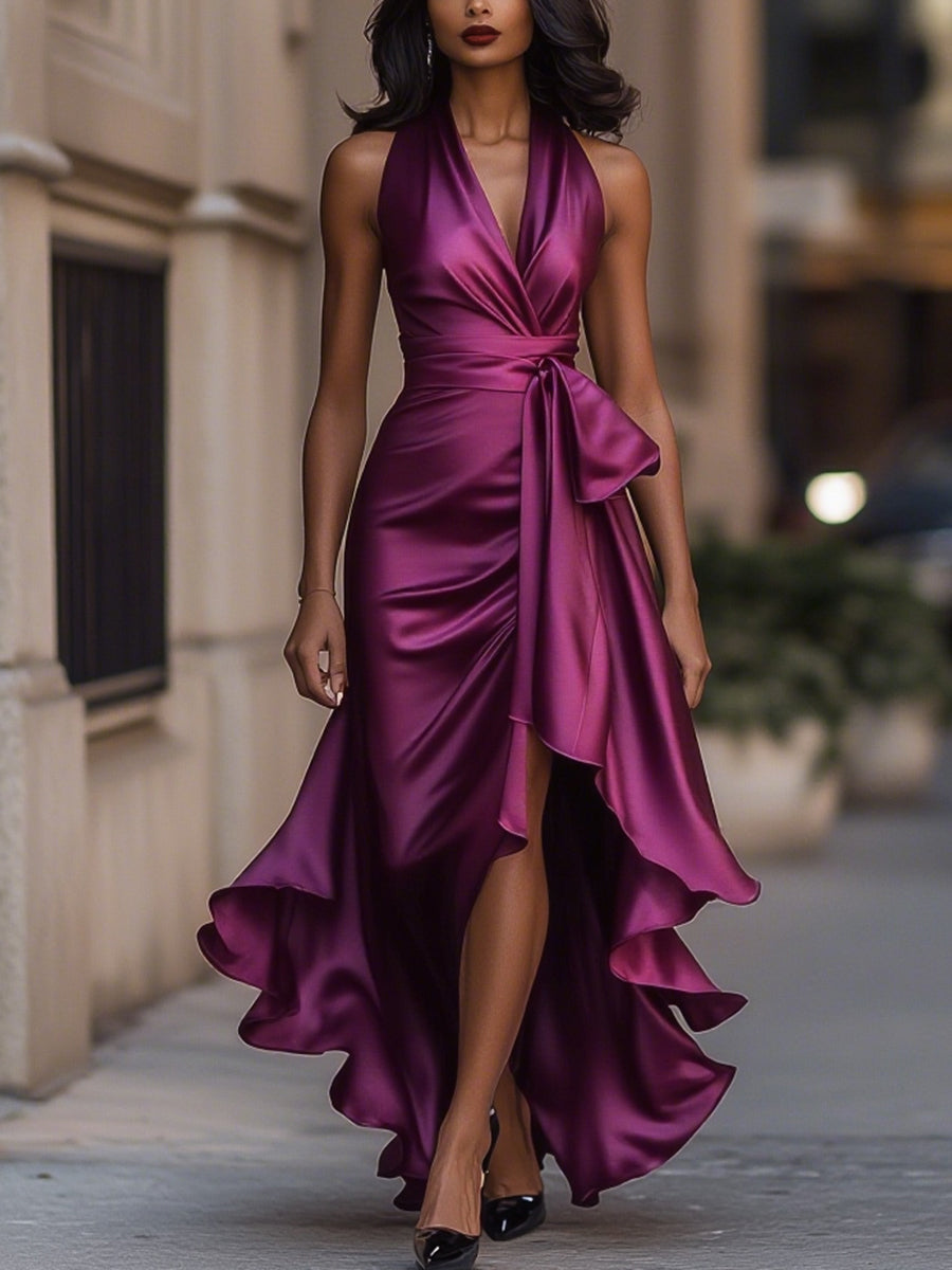 Grace | Polished Satin Wrap Christmas Dress