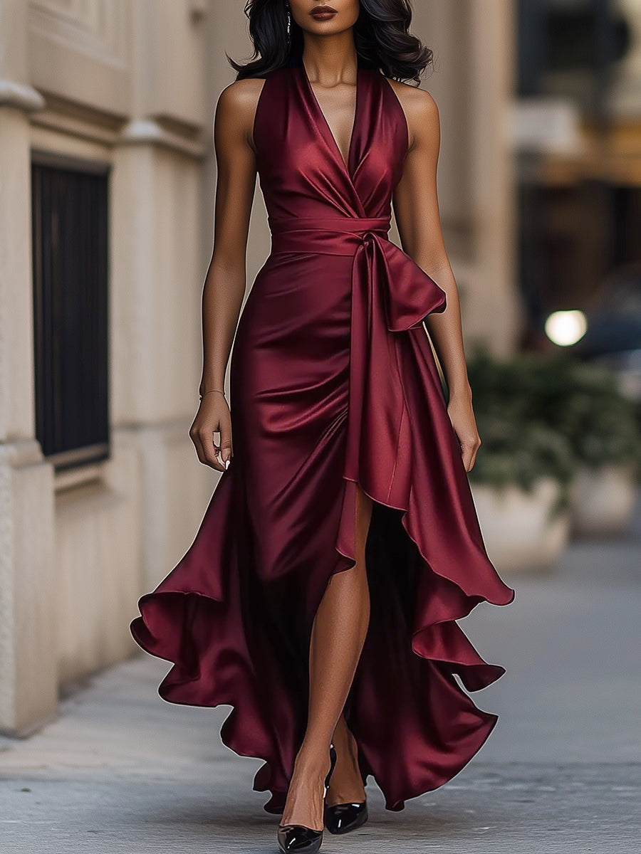 Grace | Polished Satin Wrap Christmas Dress