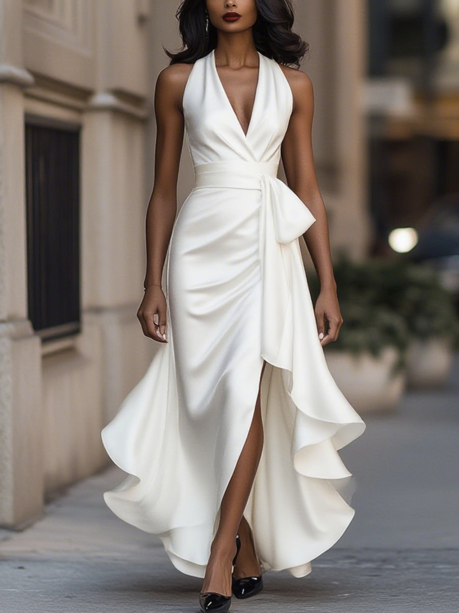 Grace | Polished Satin Wrap Christmas Dress