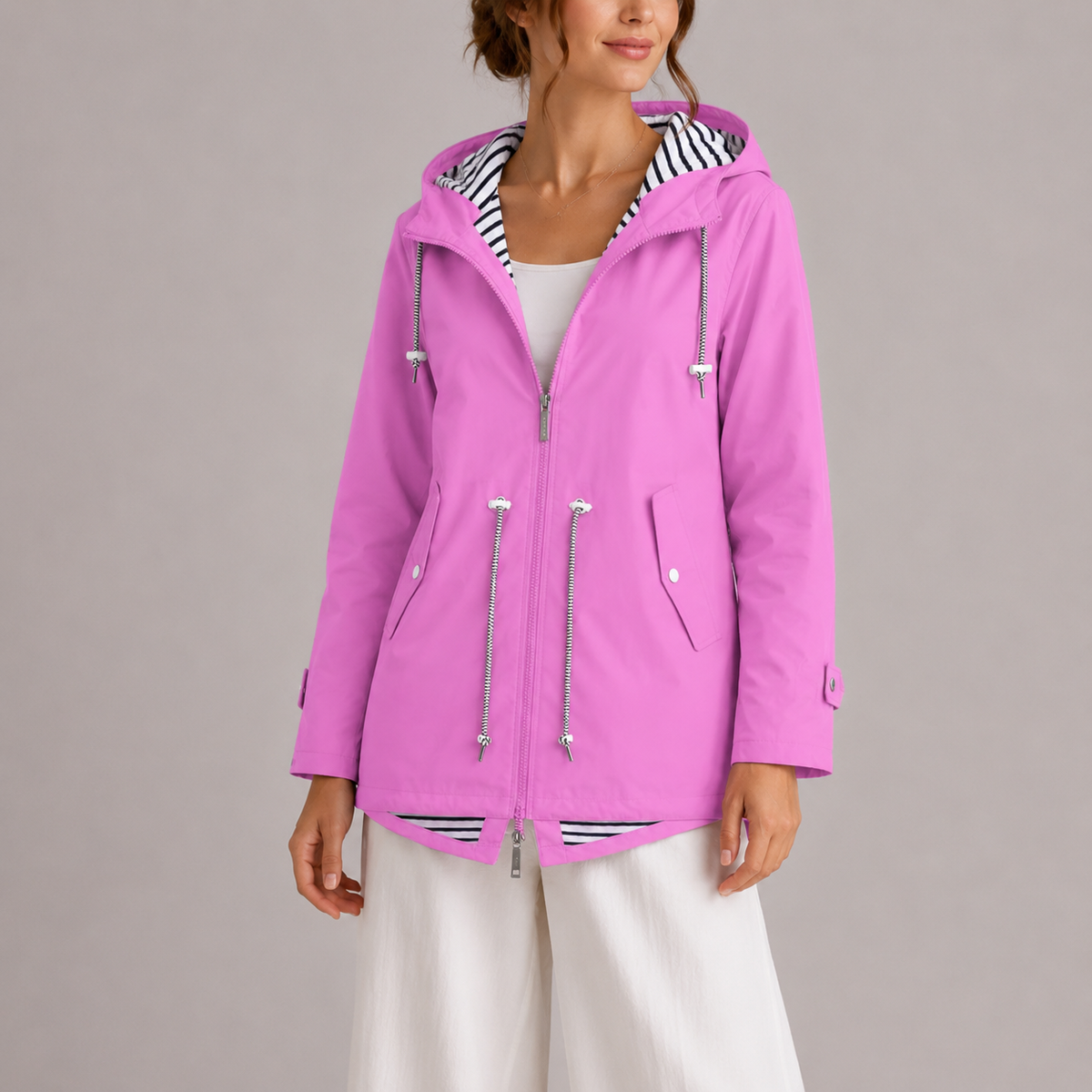 Hallie | Chic Hooded Waterproof Rain Jacket with Drawstring Waist