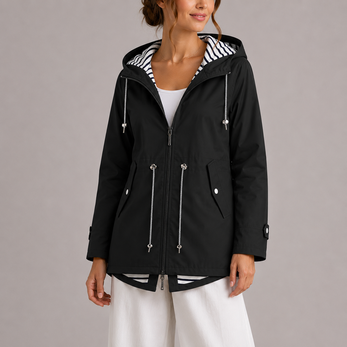 Hallie | Chic Hooded Waterproof Rain Jacket with Drawstring Waist
