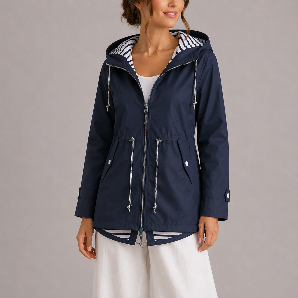 Hallie | Chic Hooded Waterproof Rain Jacket with Drawstring Waist
