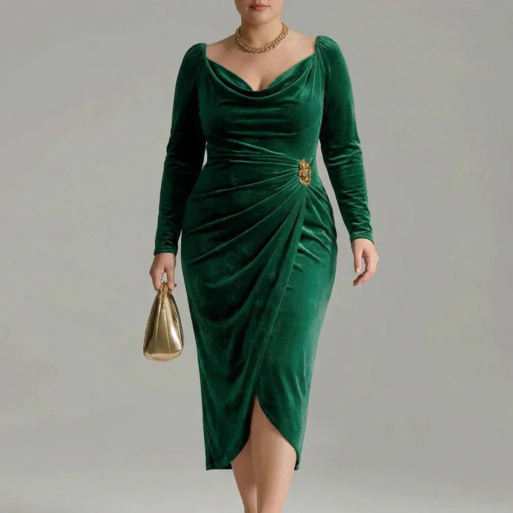 Hallie | Elegant Draped Cowl Neck Christmas Dress