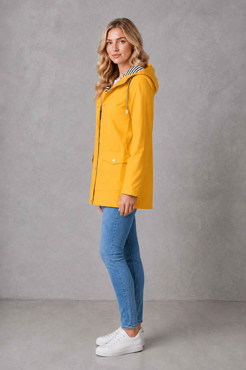 Hallie | Graceful Hooded Waterproof Jacket with Striped Trim