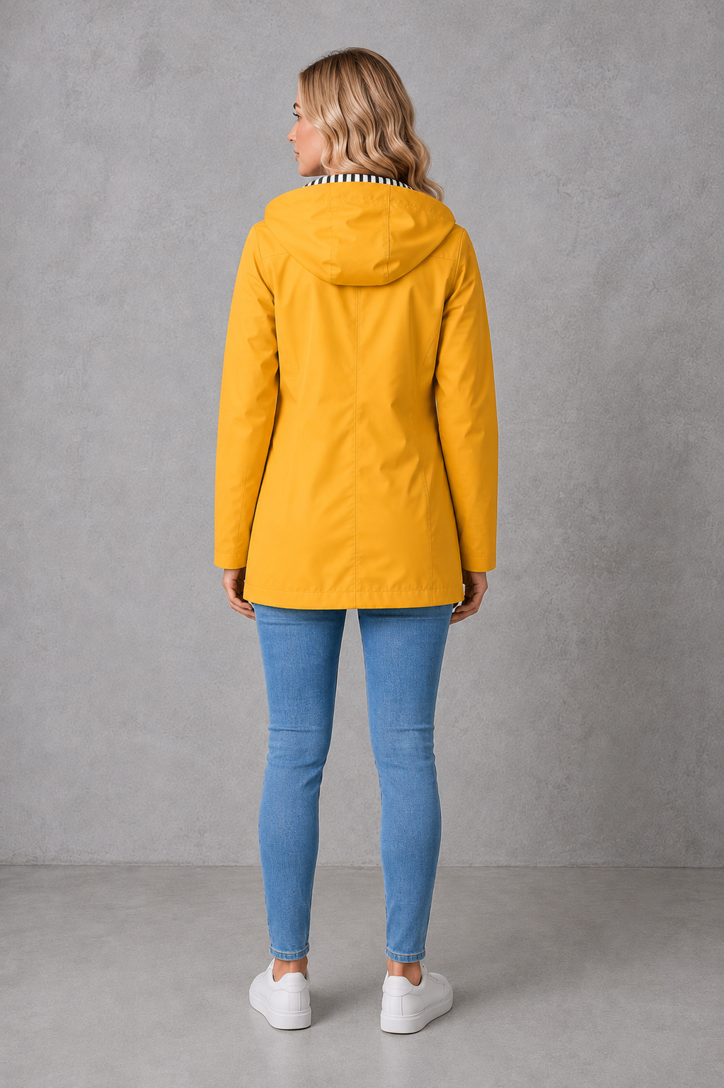 Hallie | Graceful Hooded Waterproof Jacket with Striped Trim