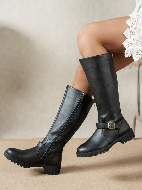 Hallie | Timeless Wide Fit Knee High Boots with Buckle Strap