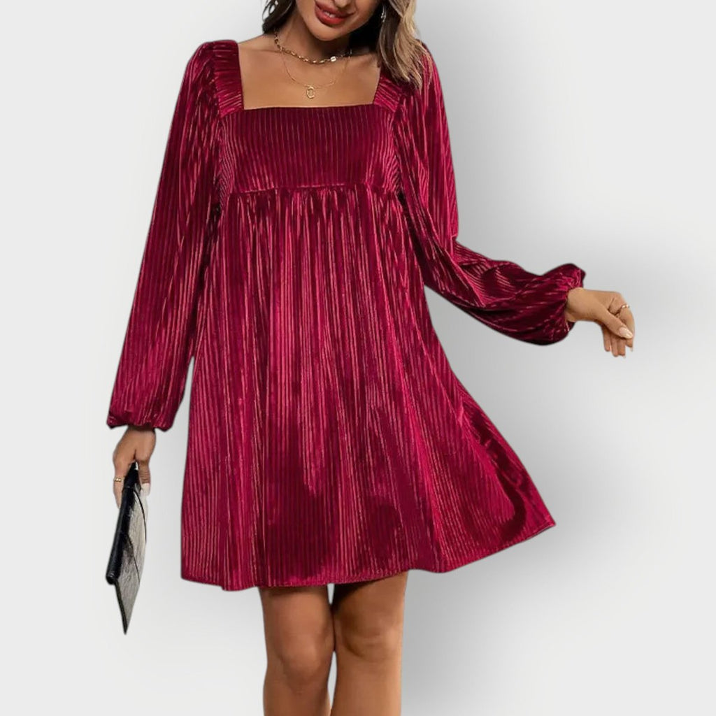 Harper | Graceful Pleated Square-Neck Christmas Dress