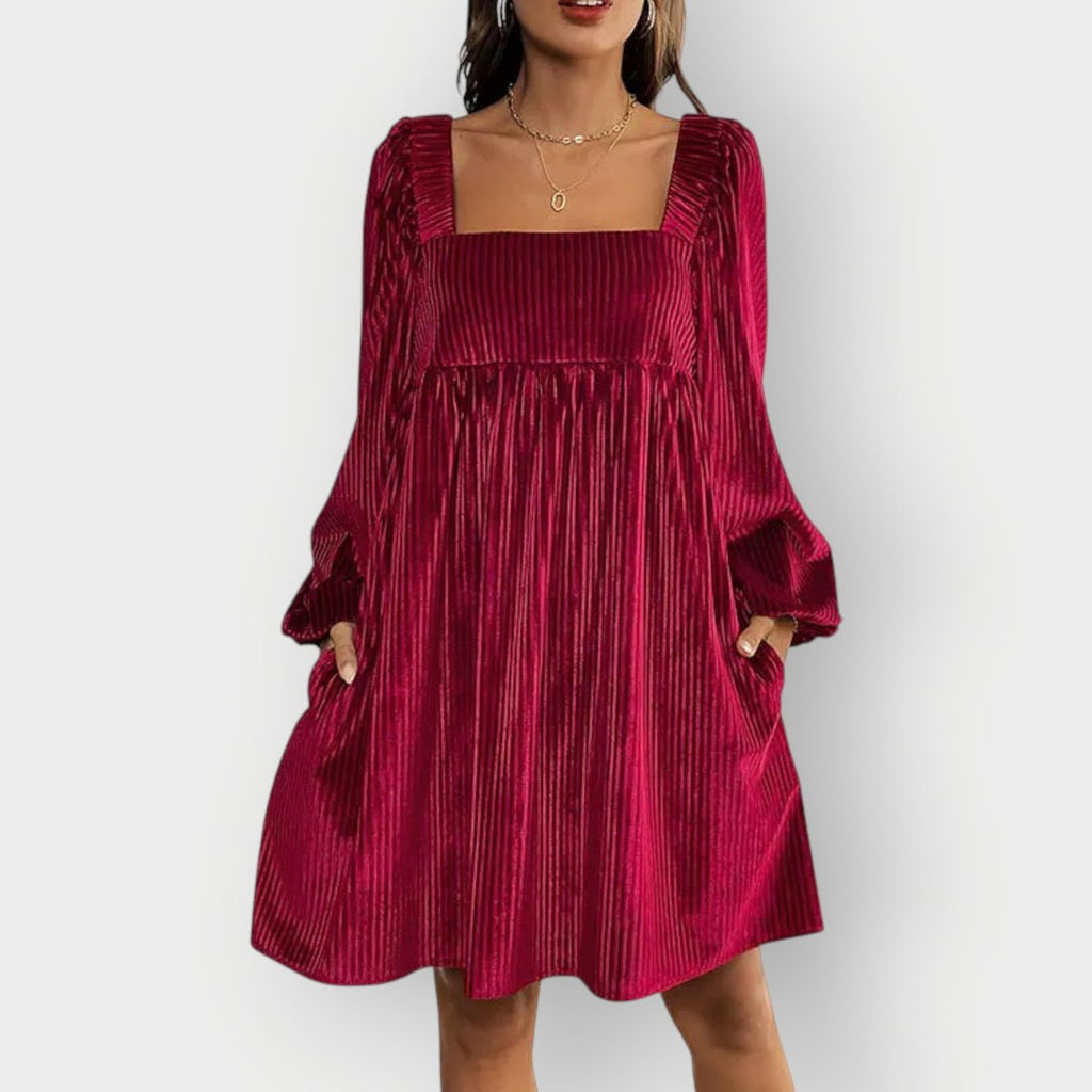 Harper | Graceful Pleated Square-Neck Christmas Dress