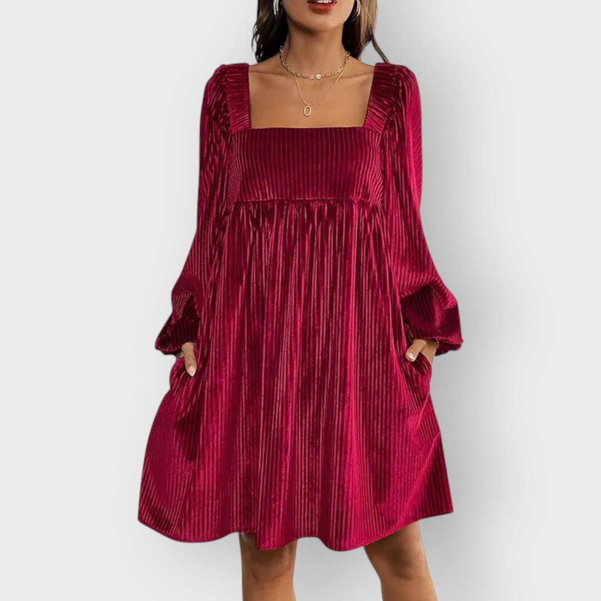 Harper | Graceful Pleated Square-Neck Christmas Dress