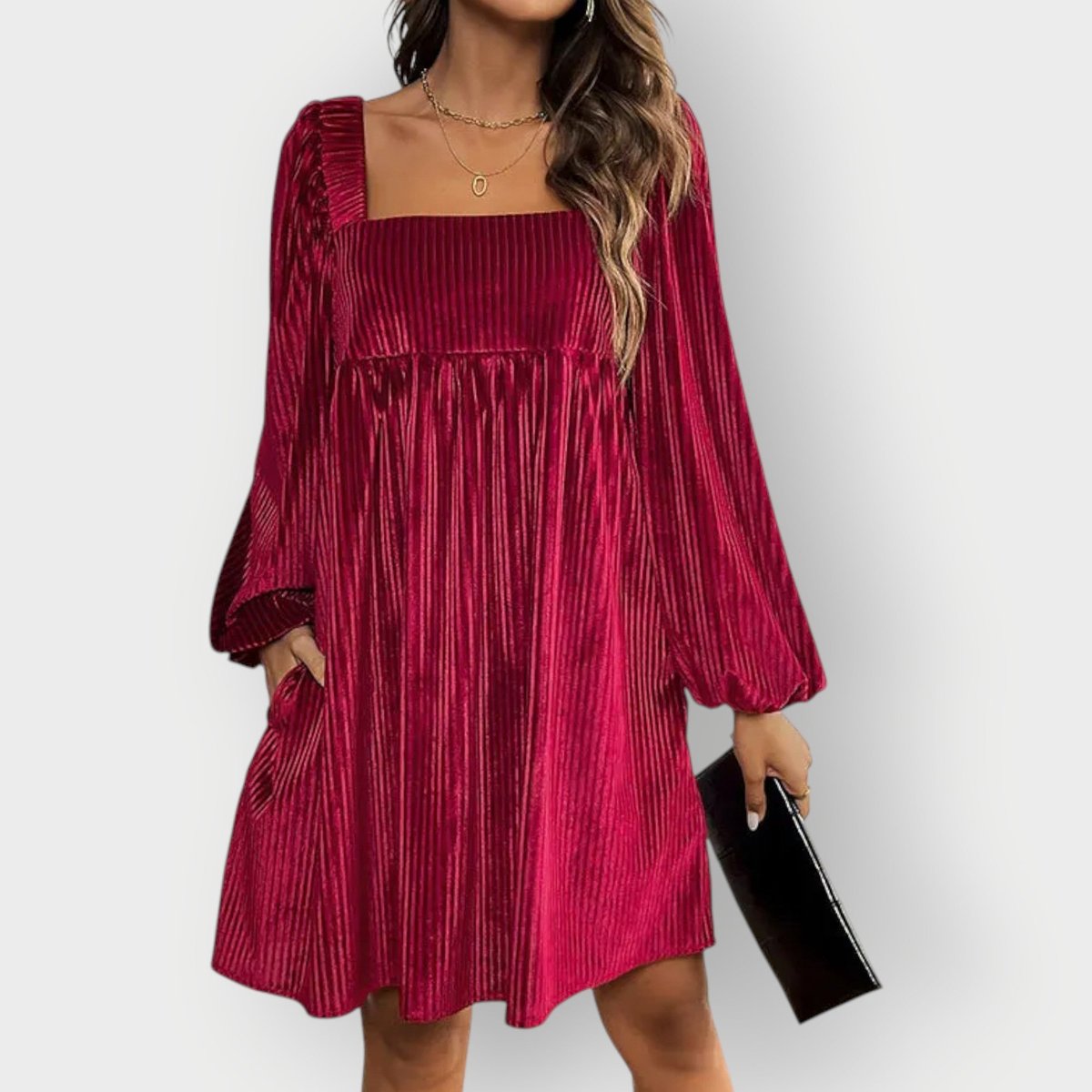 Harper | Graceful Pleated Square-Neck Christmas Dress