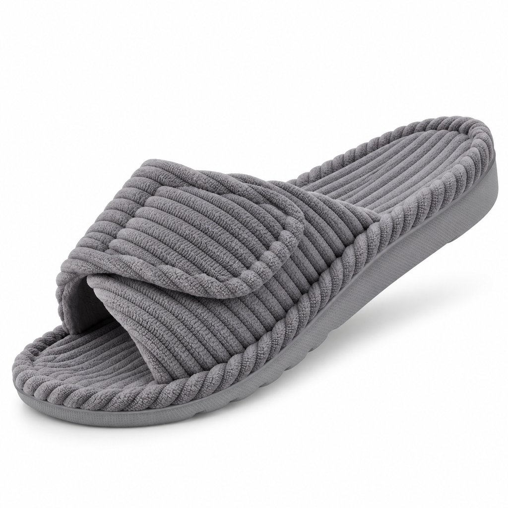 Harper | Graceful Ribbed Corduroy Cross-Strap Slide Slippers