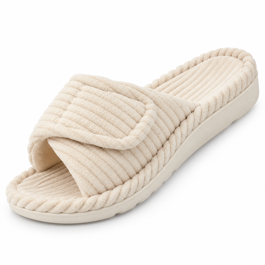 Harper | Graceful Ribbed Corduroy Cross-Strap Slide Slippers