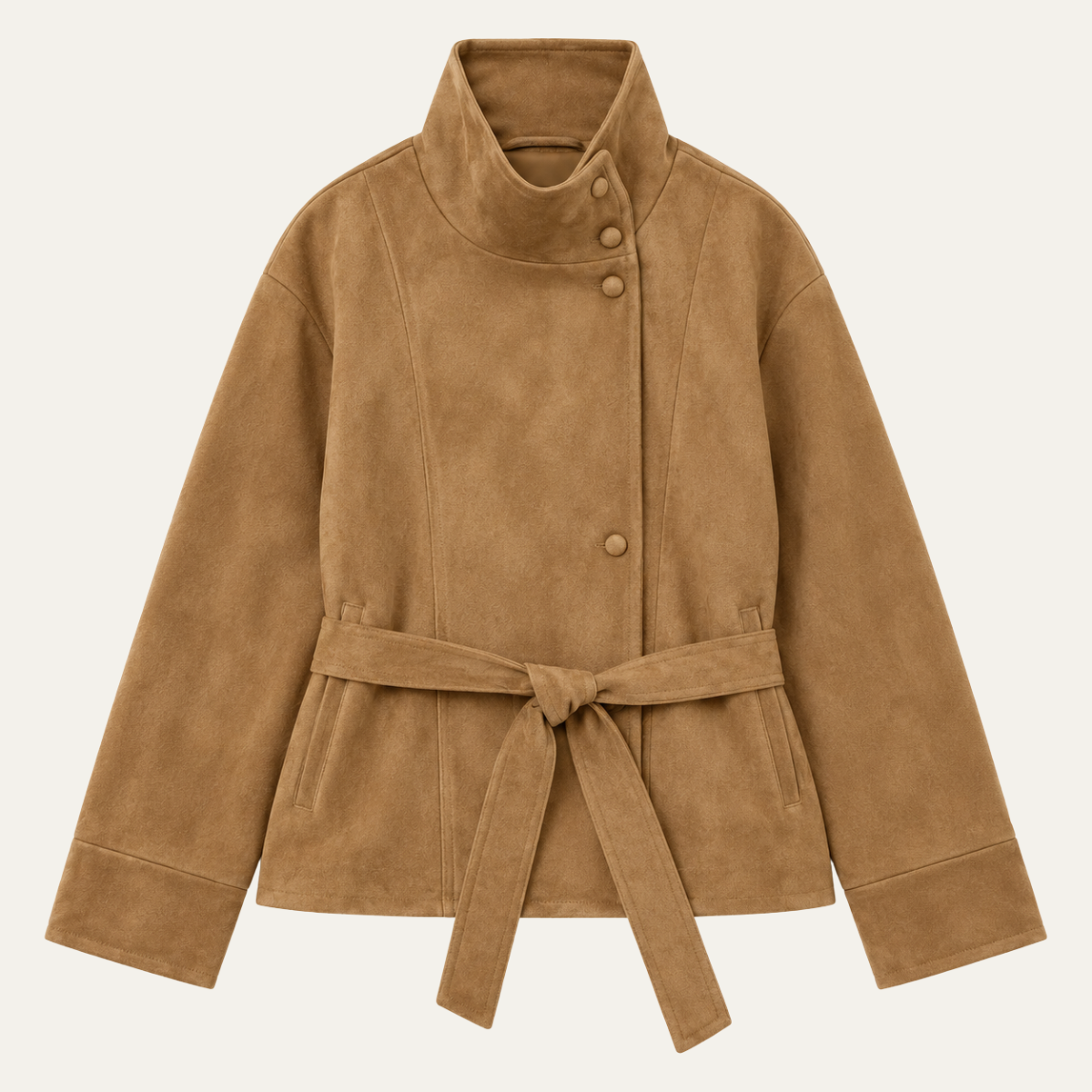 Harriet | Polished Belted Stand-Collar Faux Fur Coat