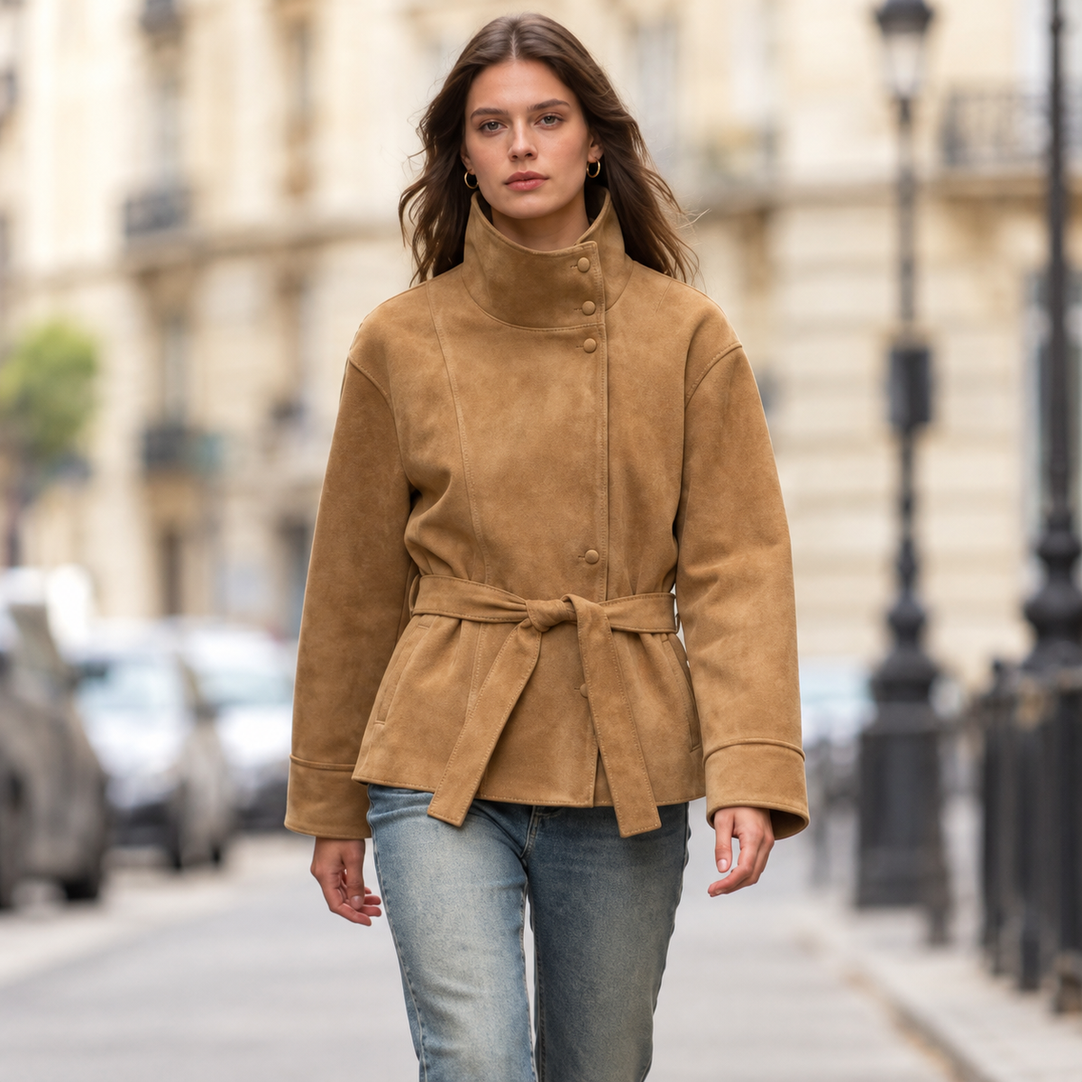 Harriet | Polished Belted Stand-Collar Faux Fur Coat