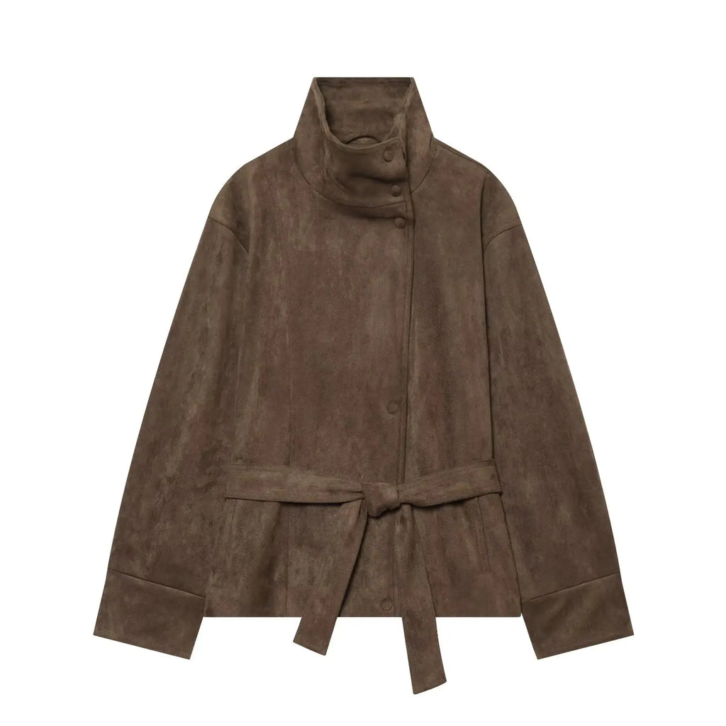 Harriet | Polished Belted Stand-Collar Faux Fur Coat