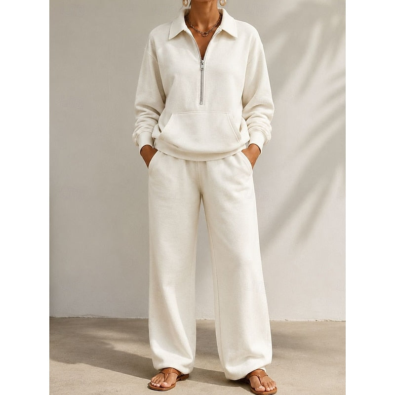 Harriet | Timeless Half Zip Wide Leg Tracksuit Set
