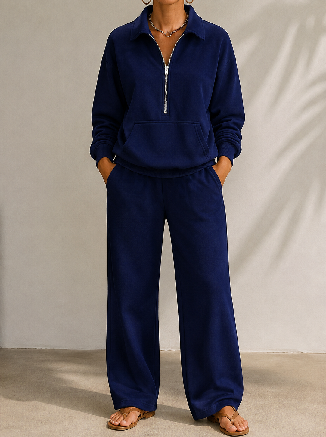 Harriet | Timeless Half Zip Wide Leg Tracksuit Set