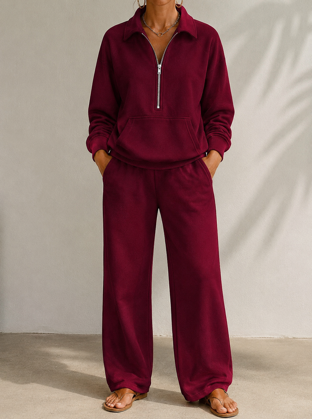 Harriet | Timeless Half Zip Wide Leg Tracksuit Set