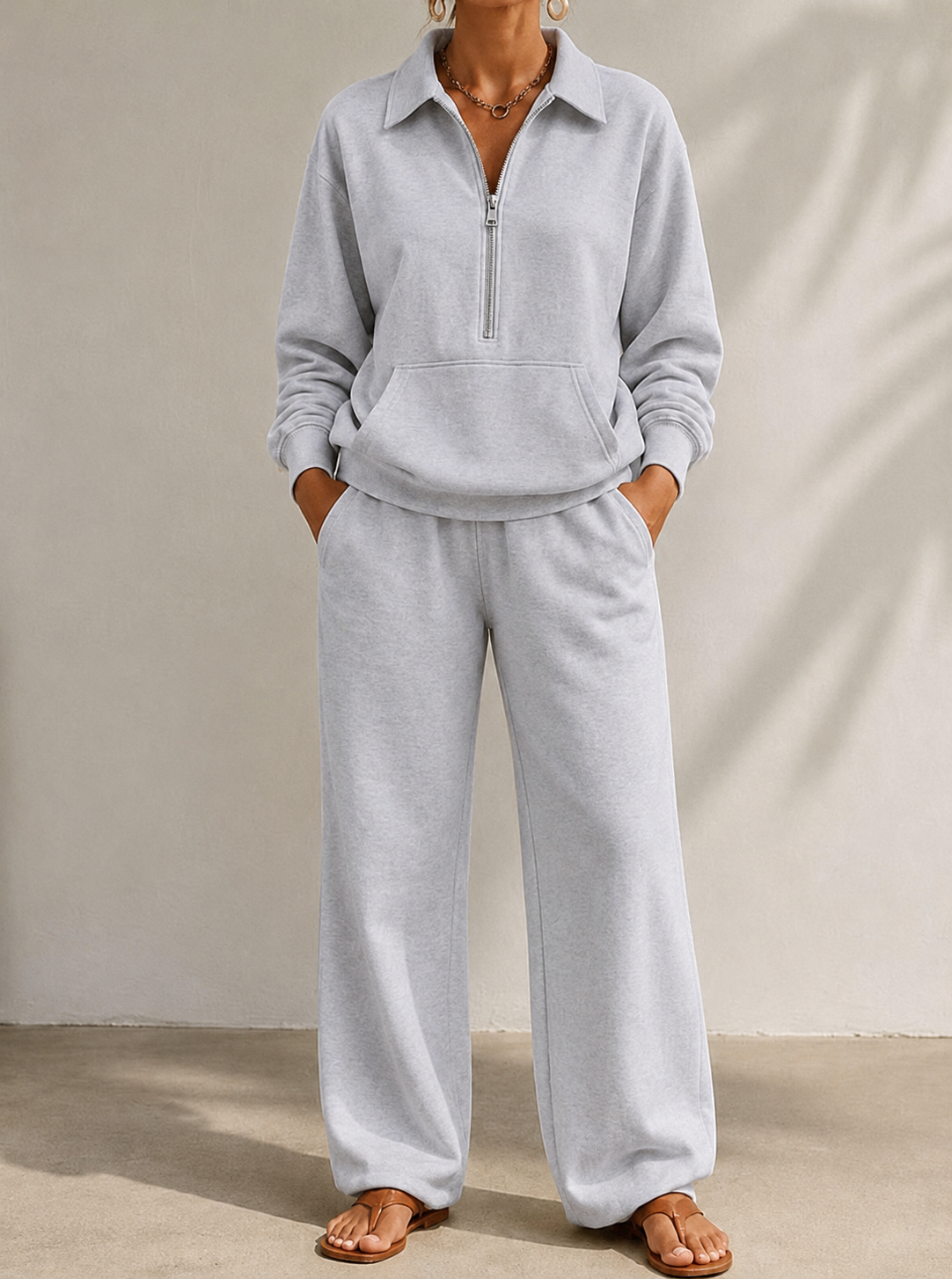Harriet | Timeless Half Zip Wide Leg Tracksuit Set