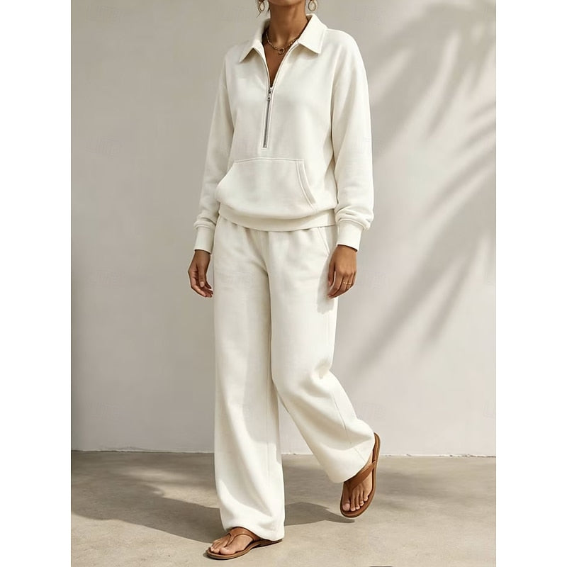 Harriet | Timeless Half Zip Wide Leg Tracksuit Set