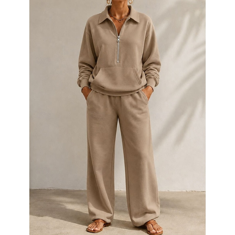 Harriet | Timeless Half Zip Wide Leg Tracksuit Set