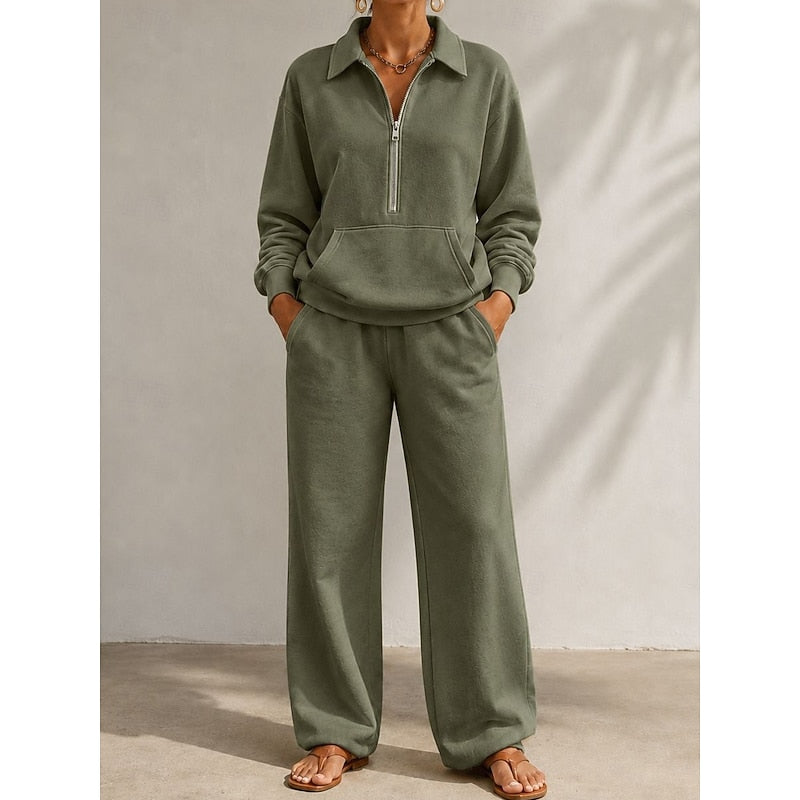 Harriet | Timeless Half Zip Wide Leg Tracksuit Set