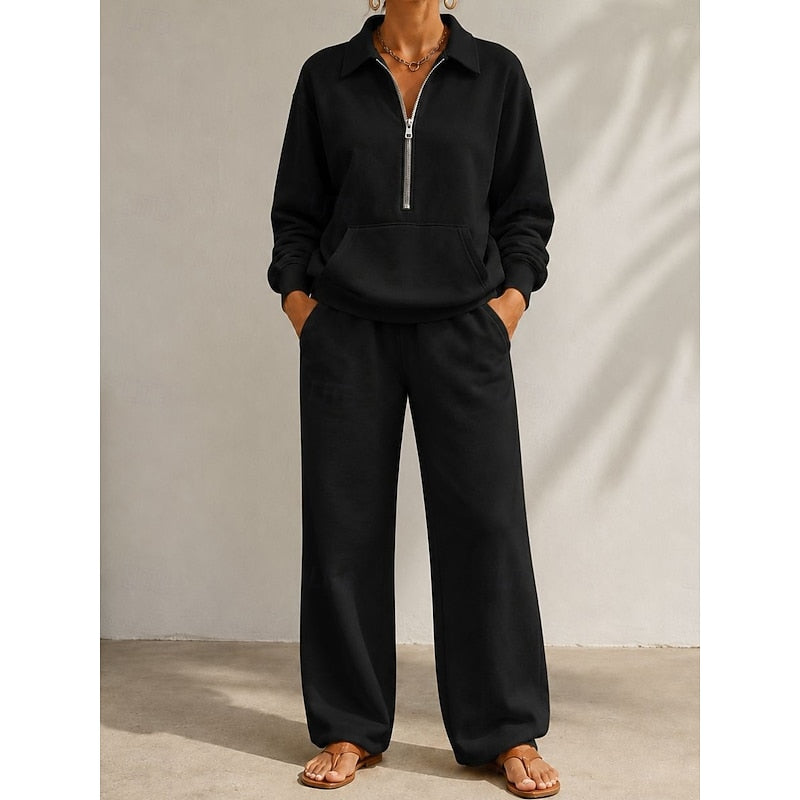Harriet | Timeless Half Zip Wide Leg Tracksuit Set