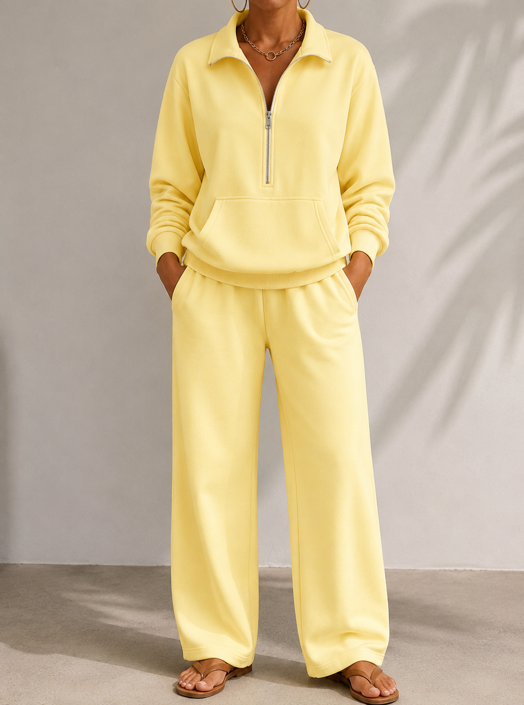 Harriet | Timeless Half Zip Wide Leg Tracksuit Set