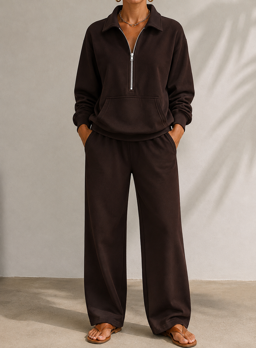 Harriet | Timeless Half Zip Wide Leg Tracksuit Set