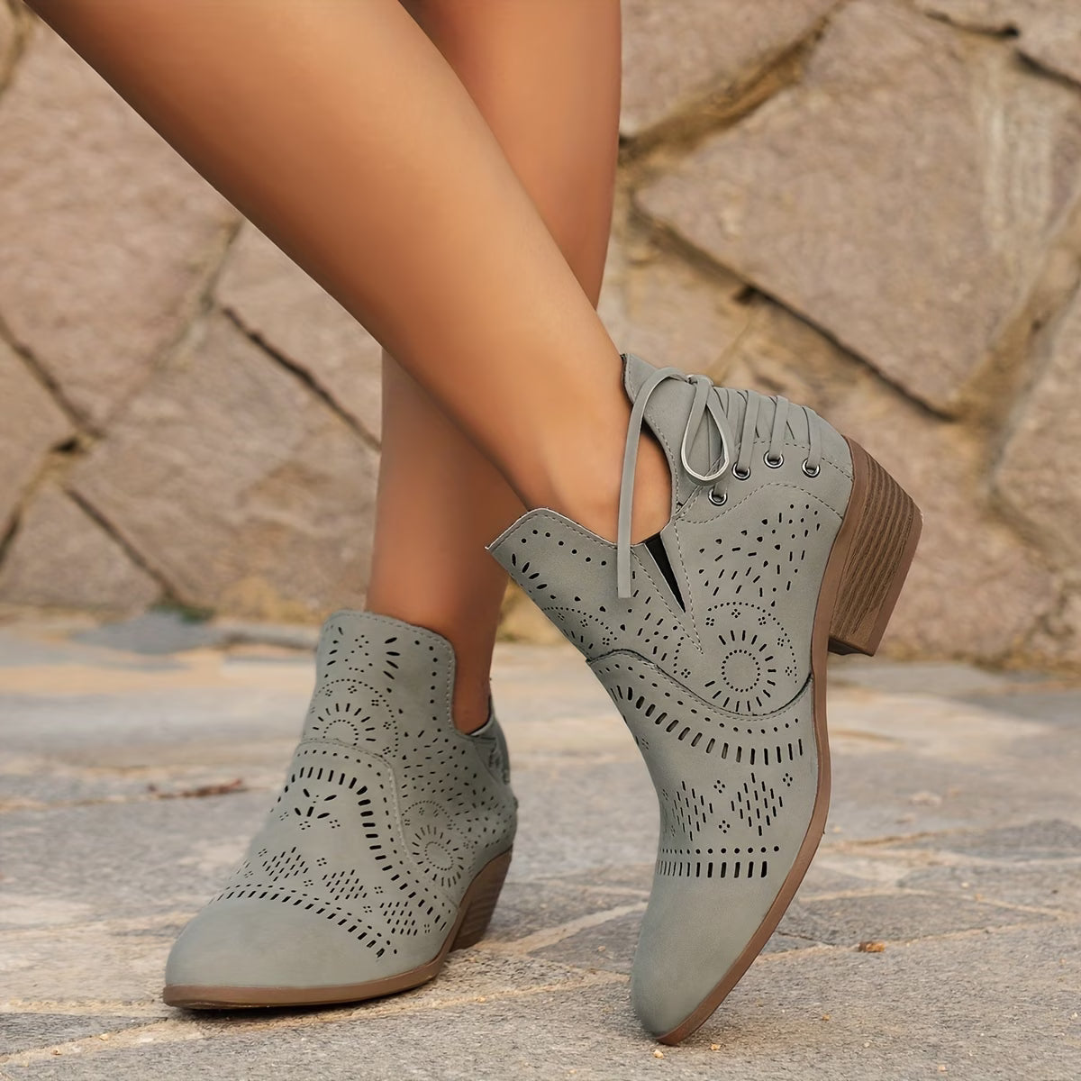 Hazel | Graceful Cutout Lace-Up Womens Boots