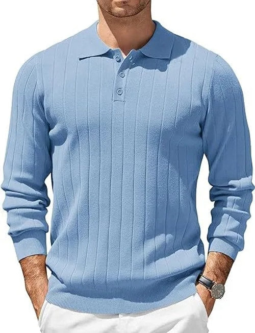 Hudson | Ribbed Long Sleeve Polo Mens Knit Jumper