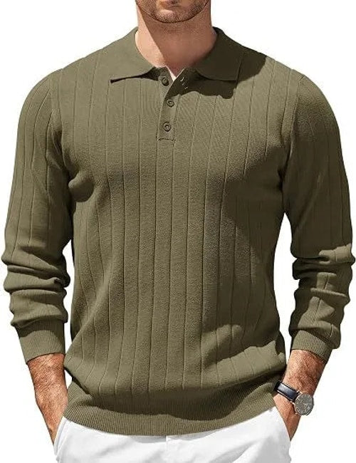 Hudson | Ribbed Long Sleeve Polo Mens Knit Jumper
