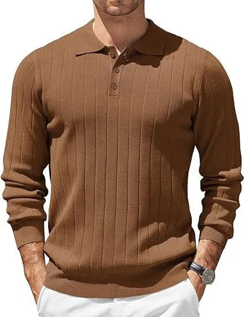 Hudson | Ribbed Long Sleeve Polo Mens Knit Jumper