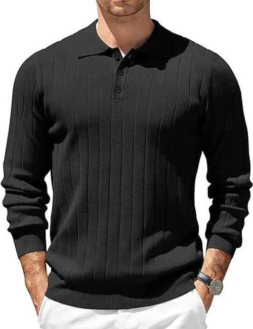 Hudson | Ribbed Long Sleeve Polo Mens Knit Jumper