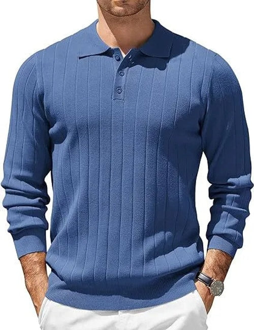 Hudson | Ribbed Long Sleeve Polo Mens Knit Jumper