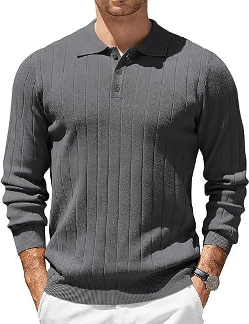 Hudson | Ribbed Long Sleeve Polo Mens Knit Jumper