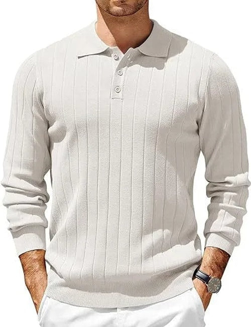 Hudson | Ribbed Long Sleeve Polo Mens Knit Jumper