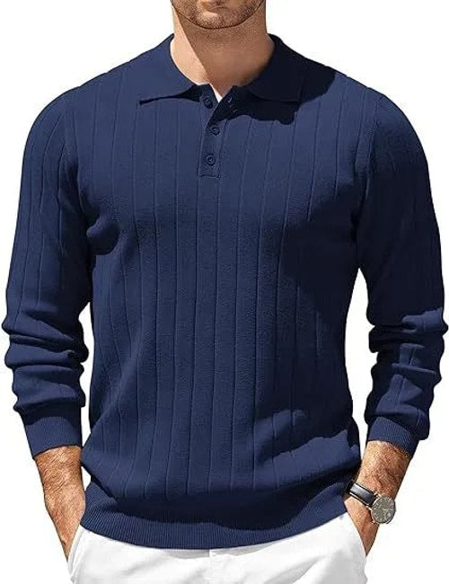 Hudson | Ribbed Long Sleeve Polo Mens Knit Jumper
