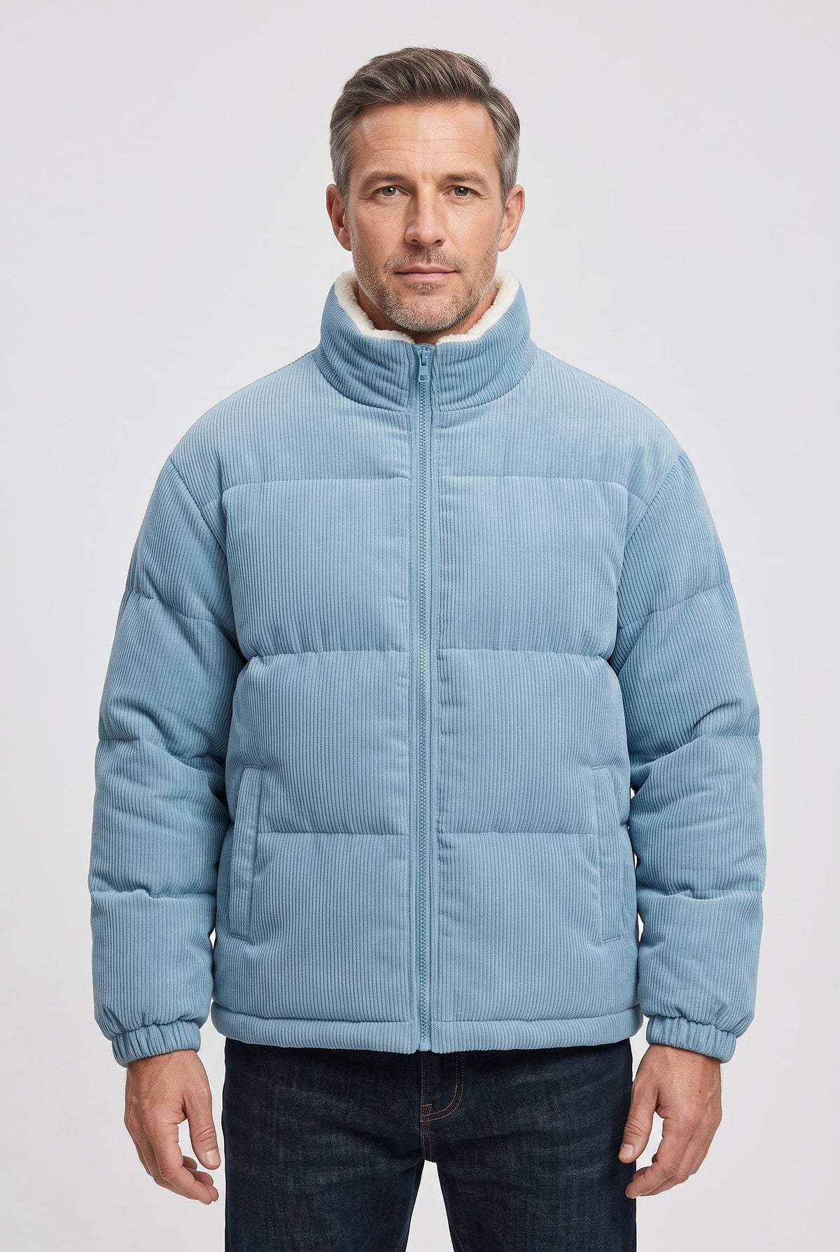 Hugo | Refined Ribbed Mens Puffer Jacket with Sherpa Collar