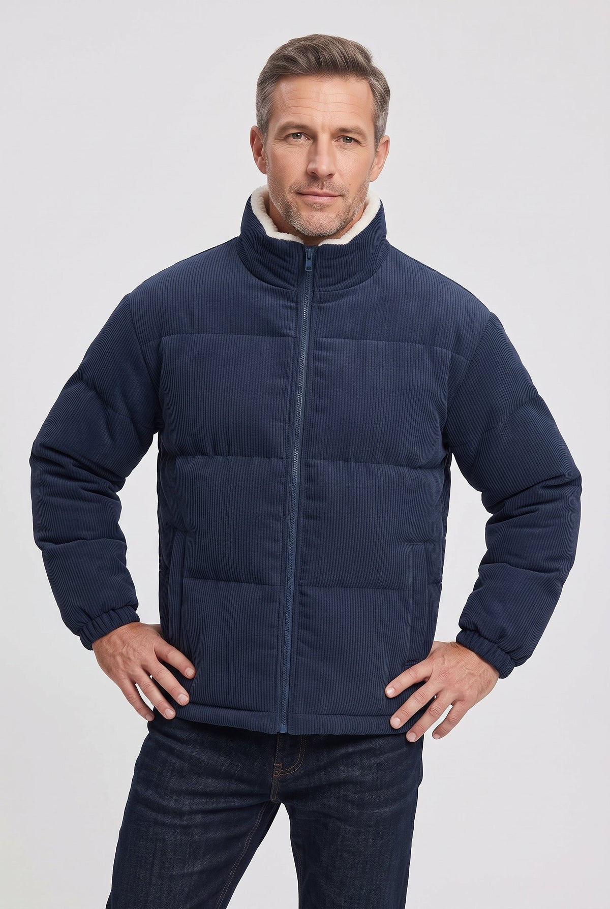 Hugo | Refined Ribbed Mens Puffer Jacket with Sherpa Collar