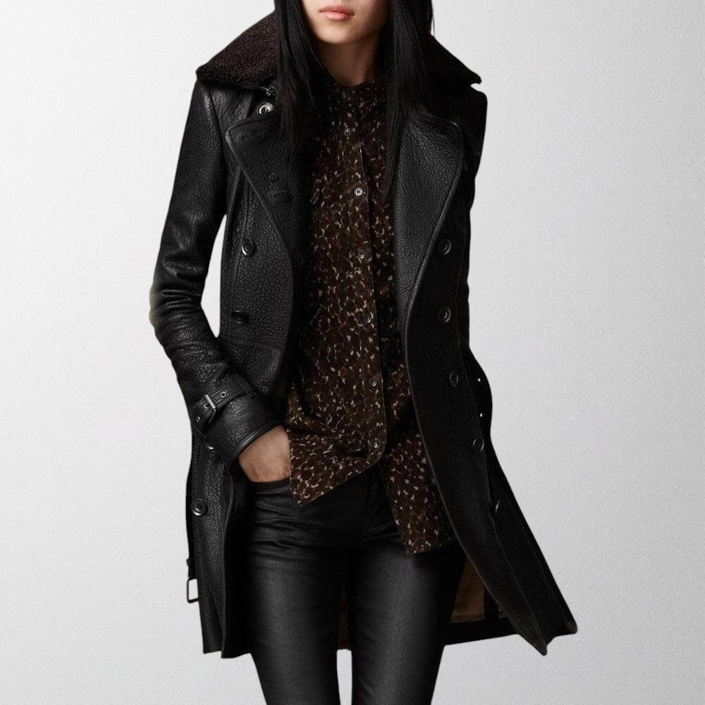 Imogen | Classic Faux Fur Coat with Belted Leather-Look Finish