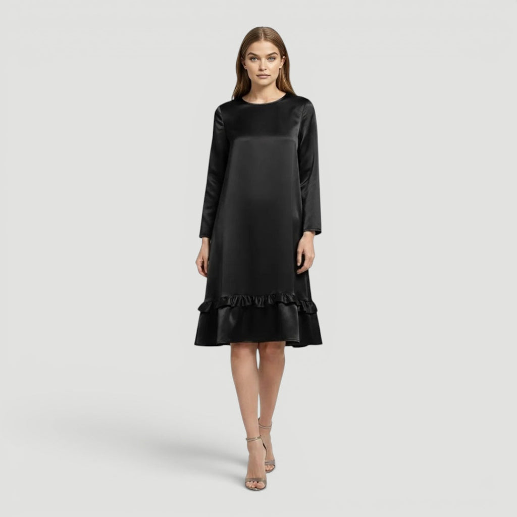 Imogen | Elegant Satin Ruffle Hem Christmas Dress