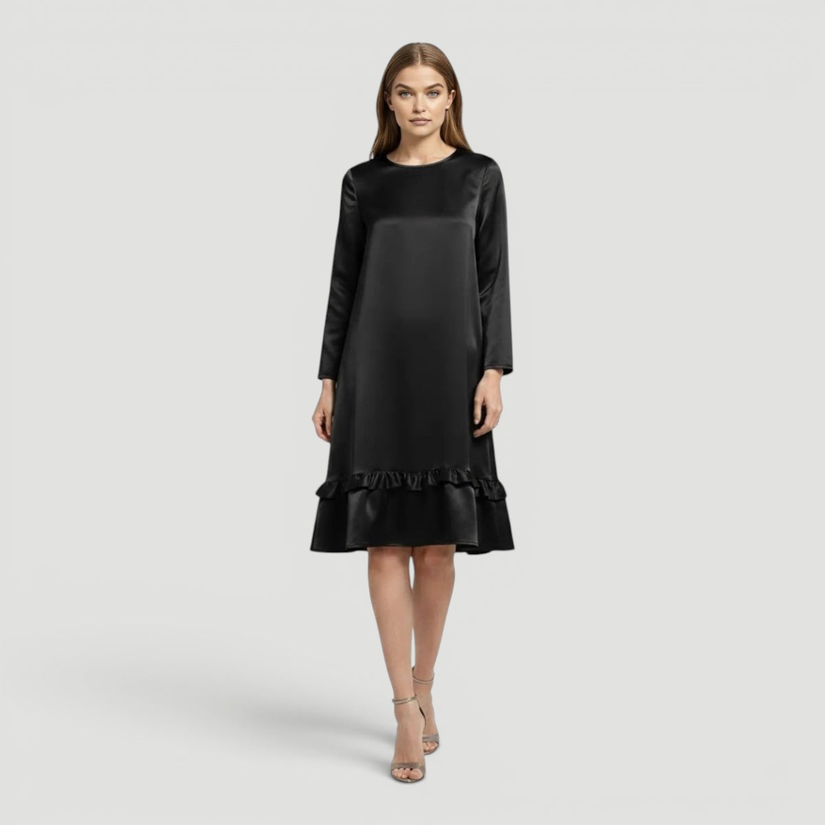 Imogen | Elegant Satin Ruffle Hem Christmas Dress
