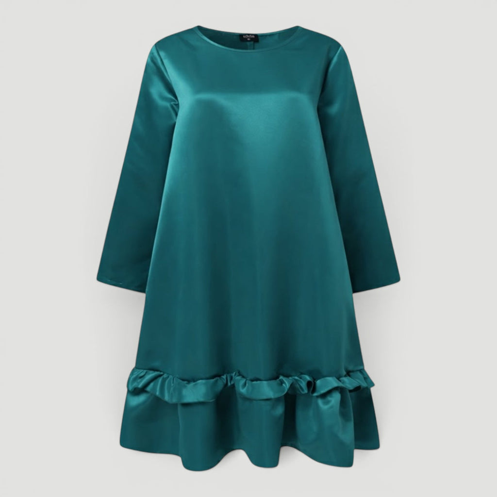 Imogen | Elegant Satin Ruffle Hem Christmas Dress