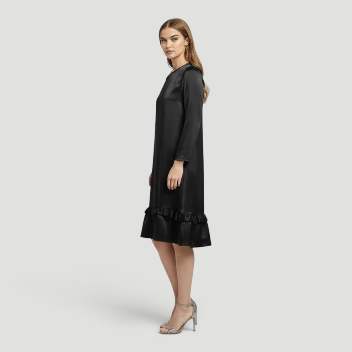 Imogen | Elegant Satin Ruffle Hem Christmas Dress
