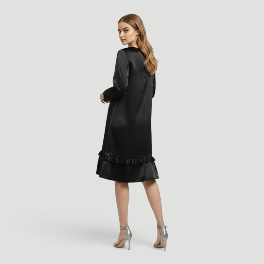 Imogen | Elegant Satin Ruffle Hem Christmas Dress