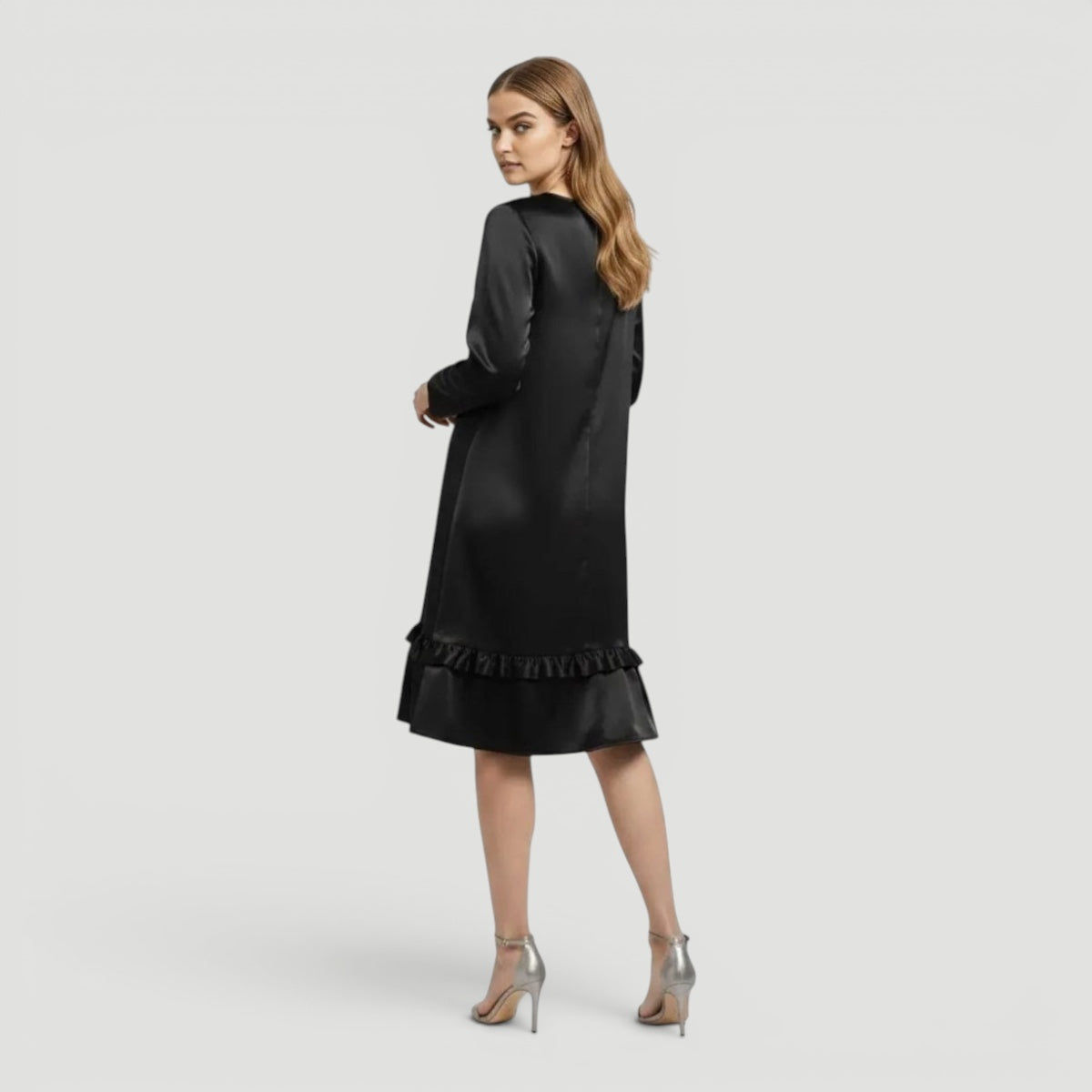 Imogen | Elegant Satin Ruffle Hem Christmas Dress