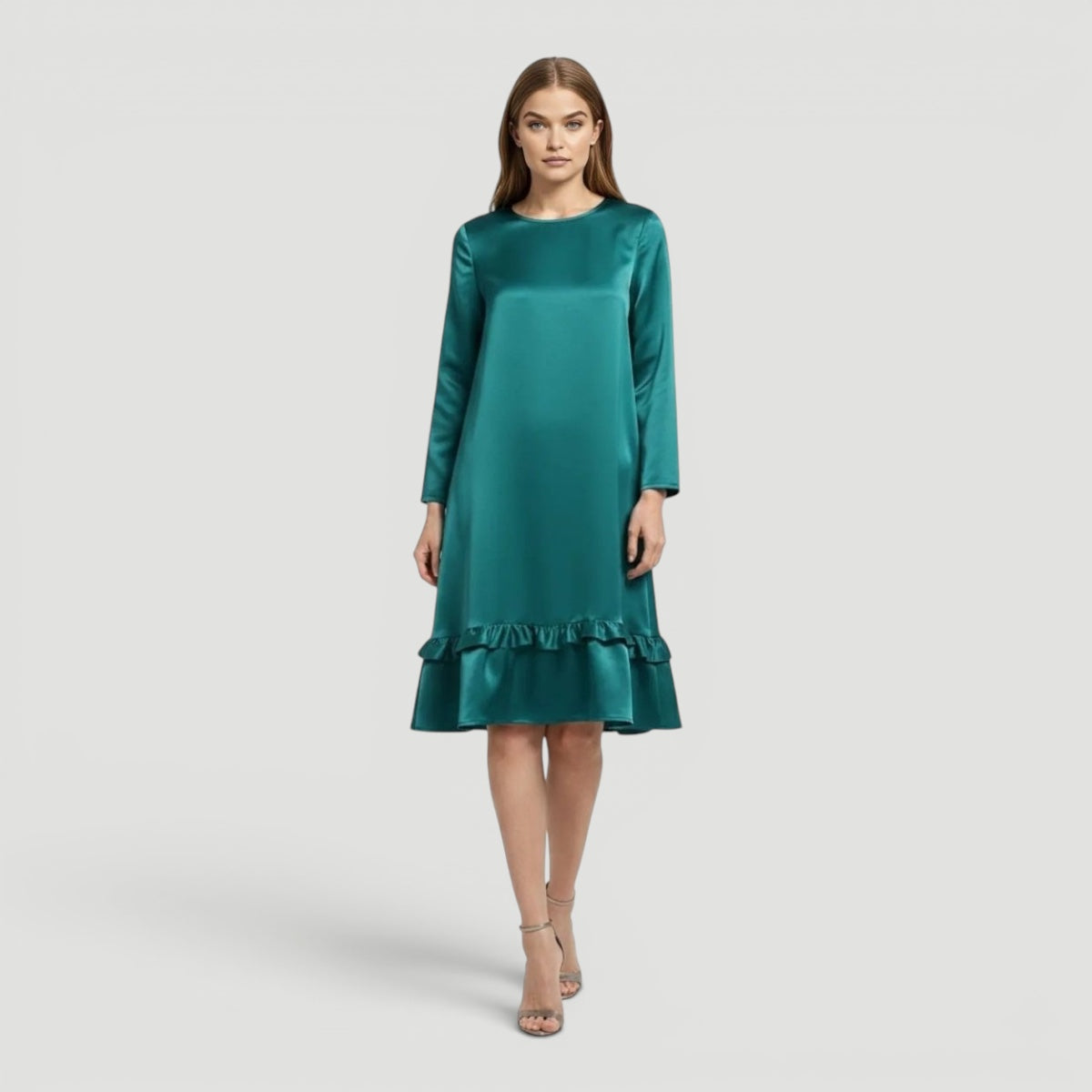Imogen | Elegant Satin Ruffle Hem Christmas Dress