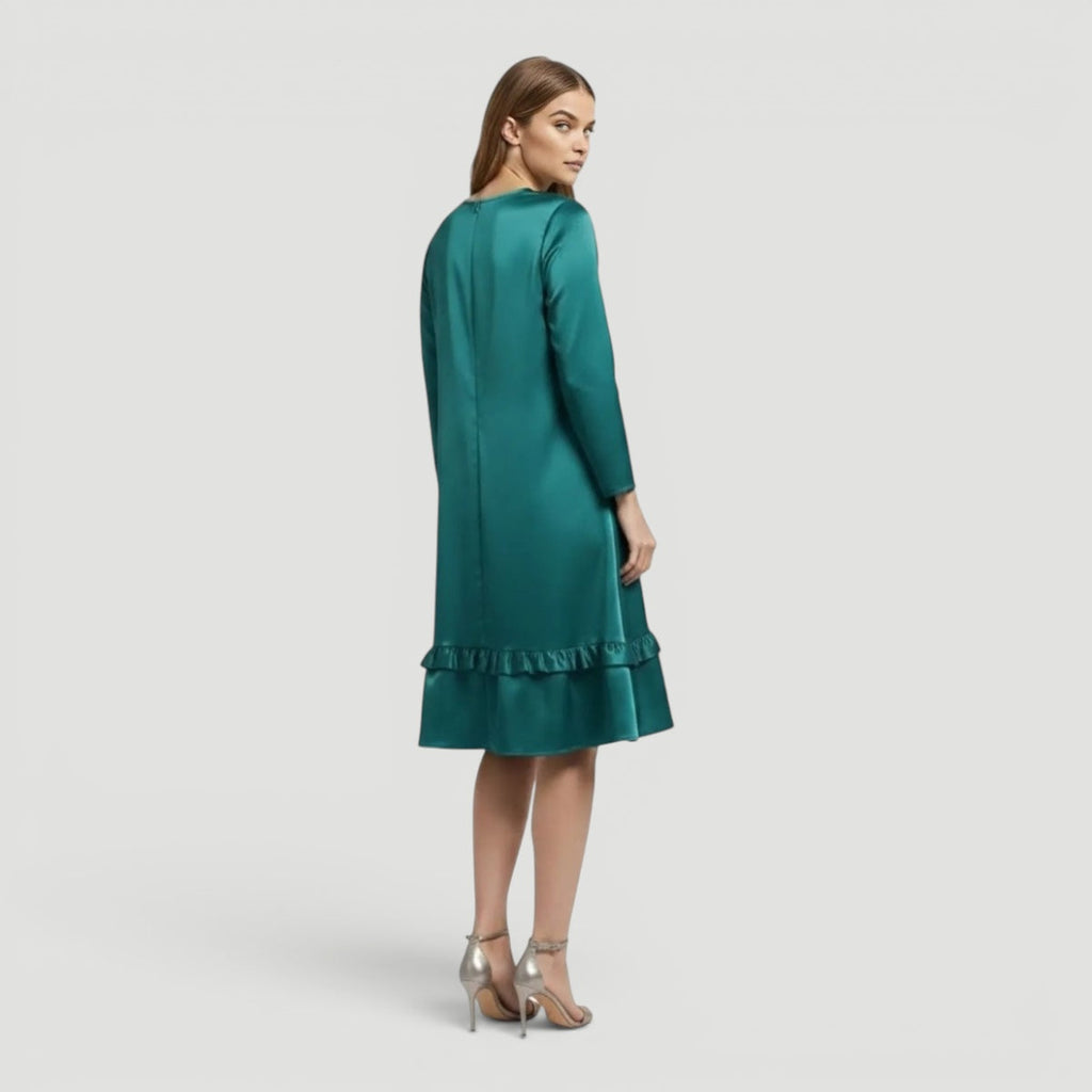 Imogen | Elegant Satin Ruffle Hem Christmas Dress