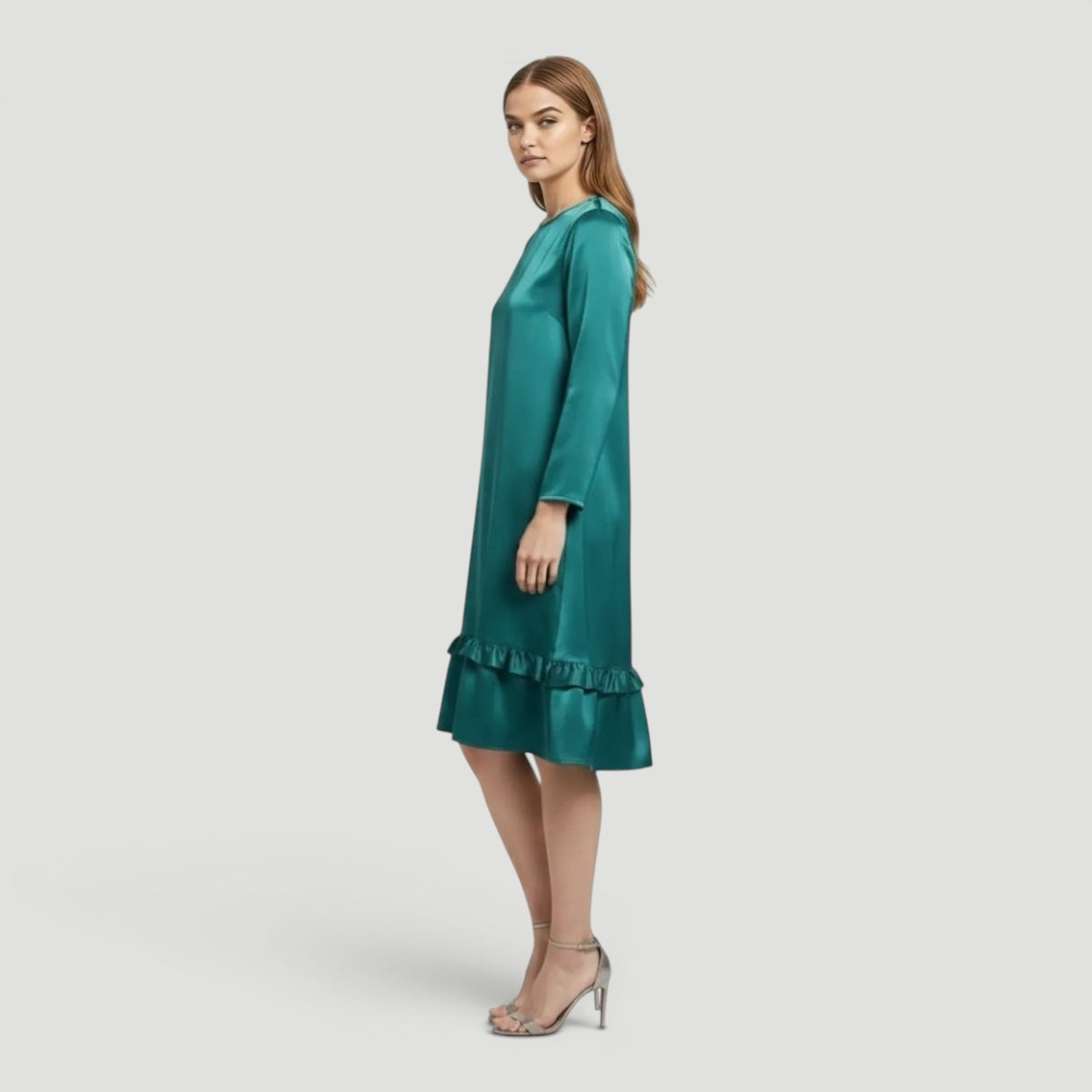 Imogen | Elegant Satin Ruffle Hem Christmas Dress